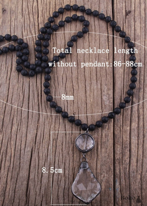 Boho Necklace, RH Antique Brass Lava Stone Glass